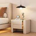Modern Beige Bedside Table with Small Clock Books Teddy Bear and Hanging Lamp 3d model