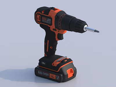 Cordless Drill Industrial Power Tool In Black And Orange With Battery Base For Professional Use 3d model