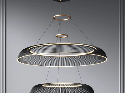 Modern Chandelier With Double Circular Rings And Illuminated LED Light Fixture 3d model