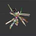 White Mecha Robot Character With Red Blue Accents Swords And Cannons Battle Stance
