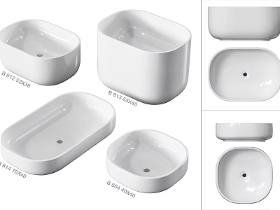 White Ceramic Washbasins In Various Shapes And Sizes With Model Labels 3d model