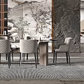 Elegant Modern Restaurant Interior With Decorative Marble Wall Dining Table And Chairs