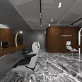 Modern Hair And Beauty Salon Interior With Wooden Panels Marble Floor And Styling Chairs