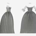 Vintage Gray And White Long Dress With Puffed Sleeves And Floral Embroidery Details