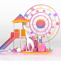 Fun Children's Play Area With Slide Ferris Wheel Giraffe And Colorful Balls