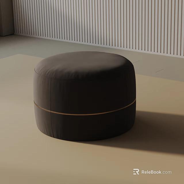 Modern Round Black Leather Side Table With Gold Accent And Minimalist Design 3d model 