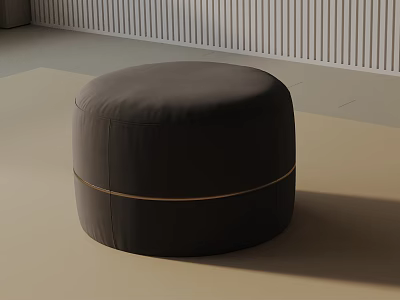 Modern Round Black Leather Side Table With Gold Accent And Minimalist Design 3d model