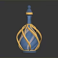 Elegant Blue Glass Bottle With Golden Twisted Decorative Elements And Reflective Surface 3d model