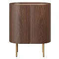 Walnut Wood Cabinet With Double Doors And Gold Metal Legs Design