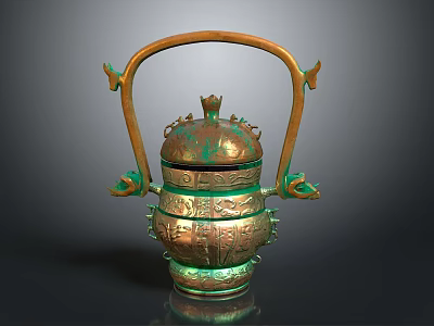 Antique Bronze Vessel With Ornate Lid Decorative Handle And Dragon Ornaments 3d model