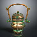 Antique Bronze Vessel With Ornate Lid Decorative Handle And Dragon Ornaments