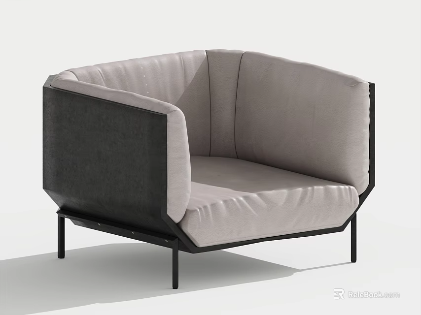 Modern Single Sofa With Light Gray Cushion Dark Backrest And Black Metal Legs 3d model 