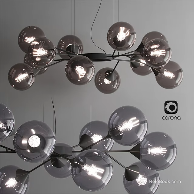 Modern Spherical Glass Chandelier With Multiple Shiny Bulbs Elegant Hanging Light Fixture 3d model 