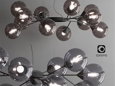 Modern Spherical Glass Chandelier With Multiple Shiny Bulbs Elegant Hanging Light Fixture 3d model