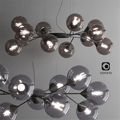 Modern Spherical Glass Chandelier With Multiple Shiny Bulbs Elegant Hanging Light Fixture 3d model