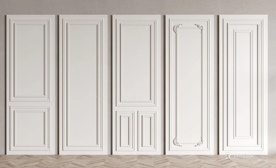 White Wall Paneling With Various Decorative Designs For Interior Home Decoration 3d model 