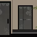 Dark Colored Security Doors With Floral Patterns And Modern Home Interior Design 3d model