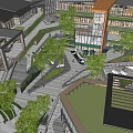 Modern Commercial Complex With Glass Facades Greenery And Open Plaza For Pedestrians