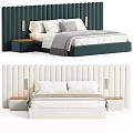 Modern Double Bed With Upholstered Headboard Side Tables And Cozy Bedding Sets 3d model