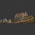 Detailed Ancient Castle Model on Rocky Hill with Grass and Stone Walls