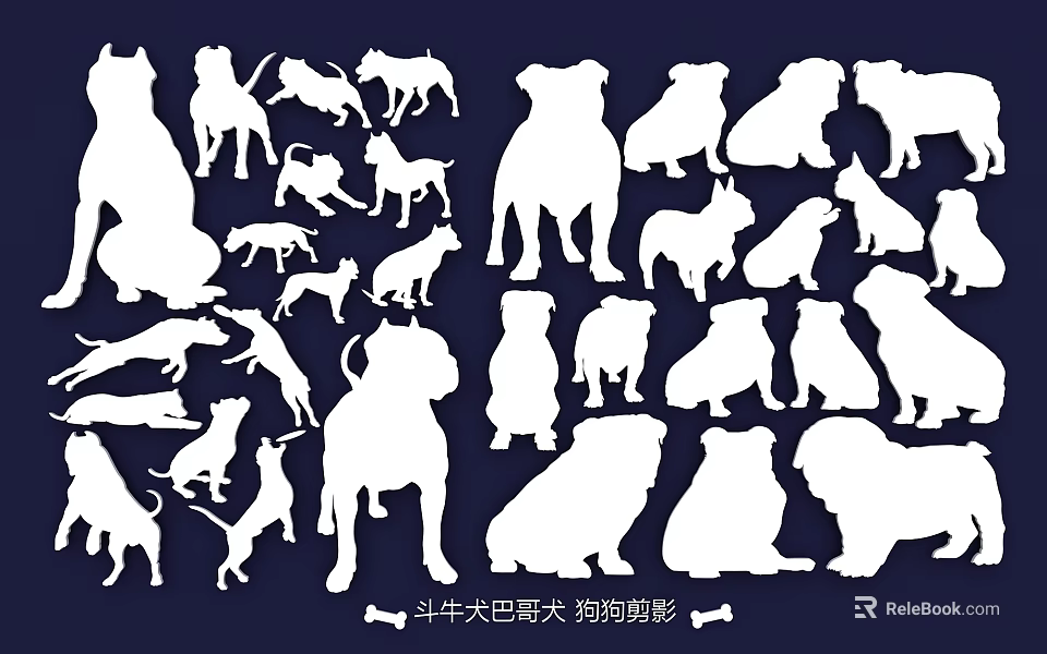 Dog Silhouette Animal Wall Decor Including Bulldog Pug Breeds for Home Decoration 3d model 