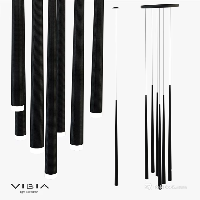 Modern Black Cylindrical Chandelier with Vertical Tube Design for Interior Spaces 3d model 