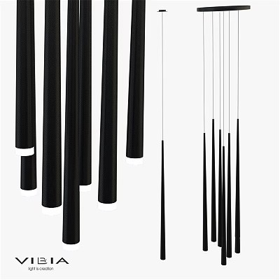Modern Black Cylindrical Chandelier with Vertical Tube Design for Interior Spaces 3d model