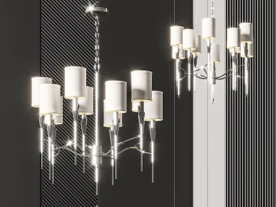 Modern Design Chandeliers With White Lampshades And Sleek Metal Frames For Home Decor 3d model