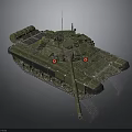 Military Tank With Green Camouflage Tracks Armored Turret And Long Gun Barrel