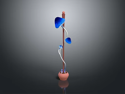 Decorative Indoor Plant With Blue Leaves And Brown Curved Stem In Terracotta Pot 3d model