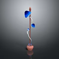 Decorative Indoor Plant With Blue Leaves And Brown Curved Stem In Terracotta Pot