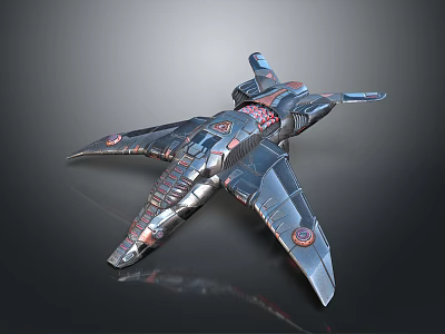 Detailed Sci-Fi Starship Model With Metallic Structure And Red Accents 3d model