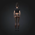 3D Render of Female Figure Wearing Black Crop Top Tights and Glasses on Dark Background