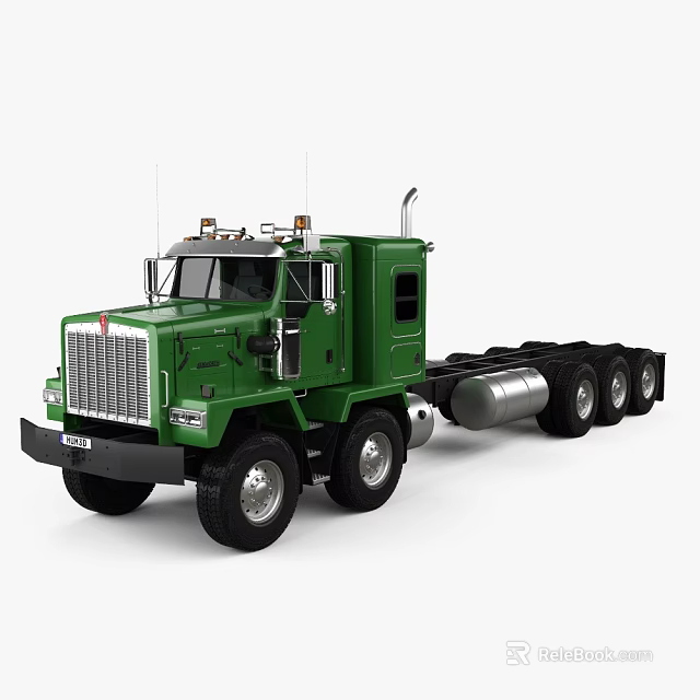 Green Heavy Duty Utility Vehicle With Front Grille Multiple Wheels And Cab Design 3d model 