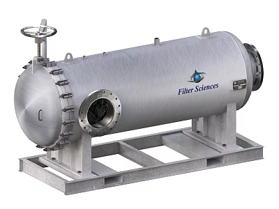 Fiber Sciences Industrial Stainless Steel Pressure Vessel Featuring Top Valve Side Opening And Metal Base 3d model