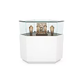 Jewelry Display Case with Glass Top and Wooden Cabinet Featuring Black Mannequins and Decorative Object