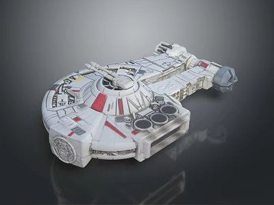 Detailed White Sci Fi Spaceship Model With Red Stripes Cockpit And Engines 3d model