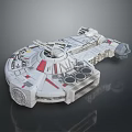 Detailed White Sci Fi Spaceship Model With Red Stripes Cockpit And Engines