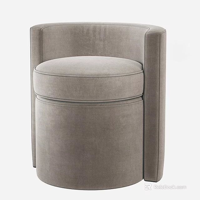 Gray Velvet Leisure Chair With Curved Armrests And Cylindrical Seat Design 3d model 