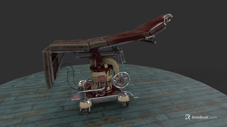 Vintage Armchair With Red Upholstery Metal Frame And Rolling Wheels 3d model 
