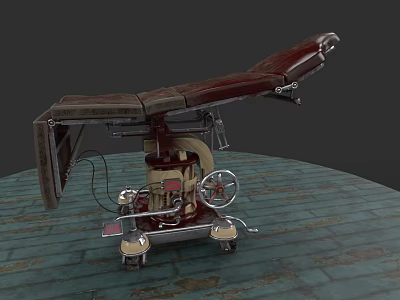 Vintage Armchair With Red Upholstery Metal Frame And Rolling Wheels 3d model