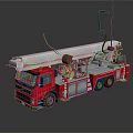 Red Fire Truck With Extended Rescue Ladder And Firefighting Equipment