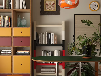 Colorful Storage Shelf Unit With Books Decorative Vases And Living Room Decor 3d model
