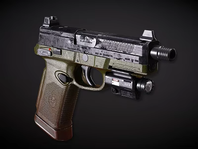 Tactical Pistol With Black Body Green Grip And Tactical Sight Suppressor Design 3d model
