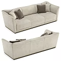 Light Gray Three Seater Sofa with Golden Trim and Dark Brown Cushions
