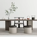 Modern Luxury Tea Table And Chairs Interior Design With Vase Tea Sets And Stools 3d model
