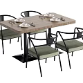 Modern Dining Table Set With Rectangular Wooden Top Black Legs And Four Green Chairs 3d model