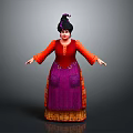 Game and Movie Character With Purple Hair Red Top Purple Layered Dress Arms Outstretched