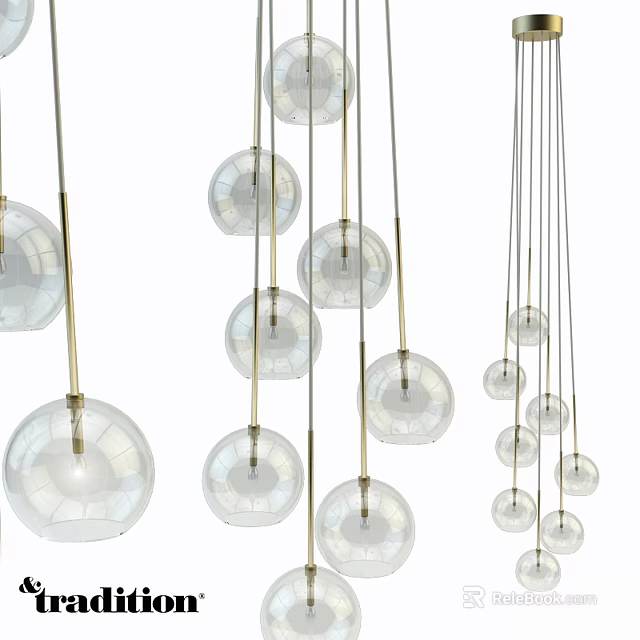 Modern Transparent Glass Ball Pendant Lights With Metal Rods And Hanging Sphere Design 3d model 