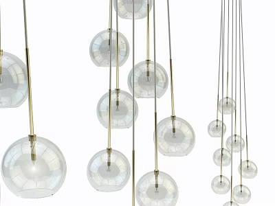 Modern Transparent Glass Ball Pendant Lights With Metal Rods And Hanging Sphere Design 3d model